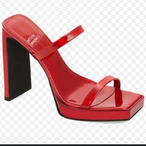 Jeffrey Campbell Hustler Platform Sandal Square Toe High Block Heel REd…